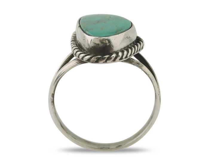 Navajo Ring 925 Silver Blue Gem Turquoise Artist Signed Rabbit Stick C.80's