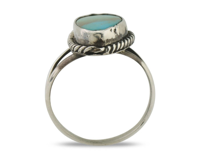 Navajo Ring 925 Silver Blue Gem Turquoise Artist Signed Rabbit Stick C.80's