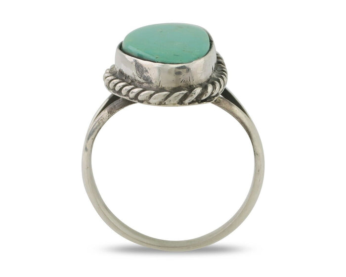 Navajo Ring 925 Silver Blue Gem Turquoise Artist Signed Rabbit Stick C.80's