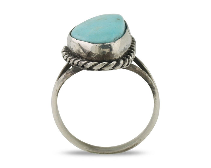 Navajo Ring 925 Silver Blue Gem Turquoise Artist Signed Rabbit Stick C.80's