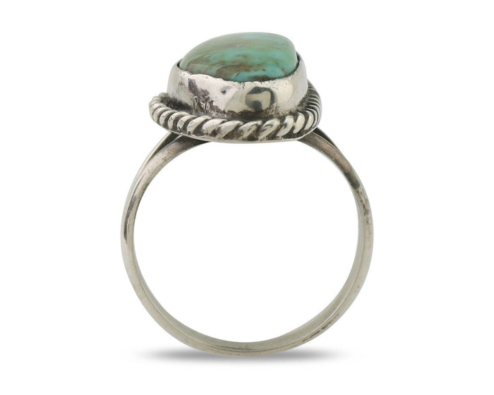 Navajo Ring 925 Silver Blue Gem Turquoise Artist Signed Rabbit Stick C.80's