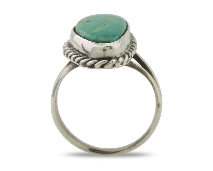 Navajo Ring 925 Silver Blue Gem Turquoise Artist Signed Rabbit Stick C.80's