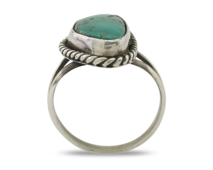 Navajo Ring 925 Silver Blue Gem Turquoise Artist Signed Rabbit Stick C.80's