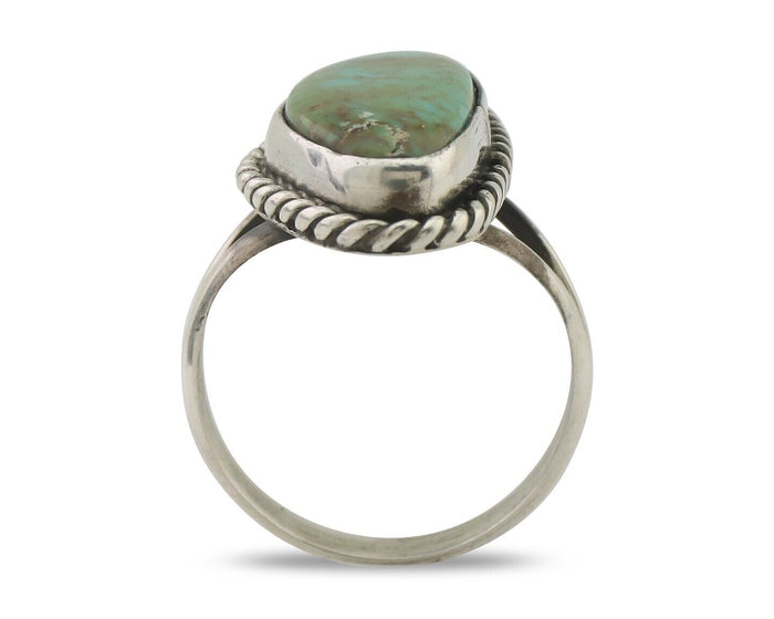 Navajo Ring 925 Silver Blue Gem Turquoise Artist Signed Rabbit Stick C.80's