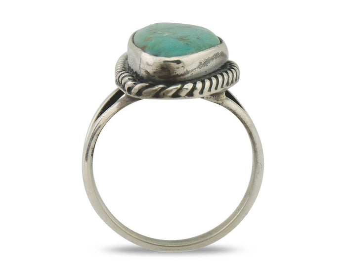 Navajo Ring 925 Silver Blue Gem Turquoise Artist Signed Rabbit Stick C.80's