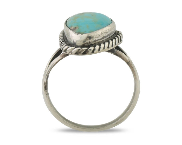 Navajo Ring 925 Silver Blue Gem Turquoise Artist Signed Rabbit Stick C.80's