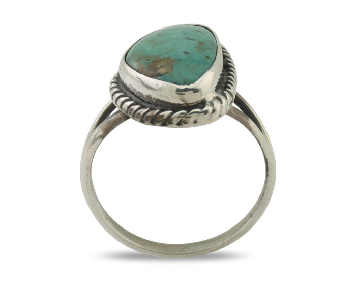 Navajo Ring 925 Silver Blue Gem Turquoise Artist Signed Rabbit Stick C.80's