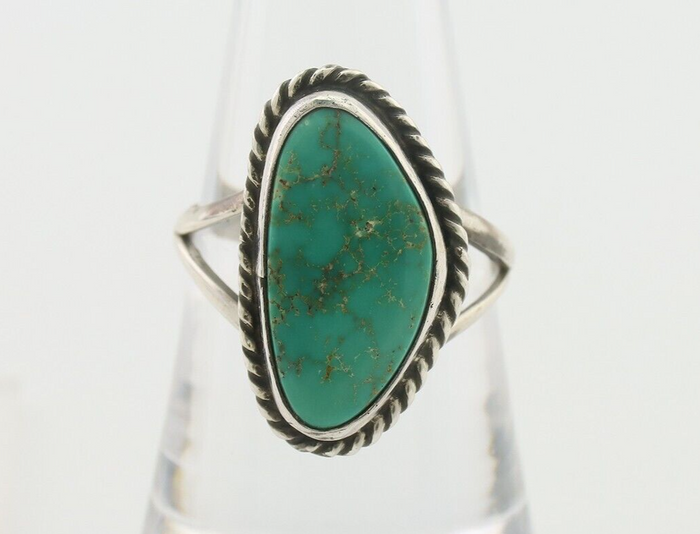 Navajo Ring 925 Silver Blue Gem Turquoise Artist Signed Rabbit Stick C.80's
