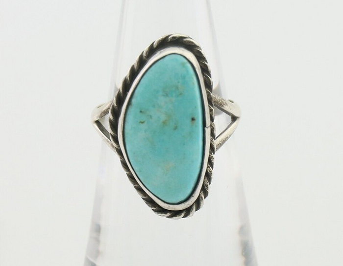 Navajo Ring 925 Silver Blue Gem Turquoise Artist Signed Rabbit Stick C.80's