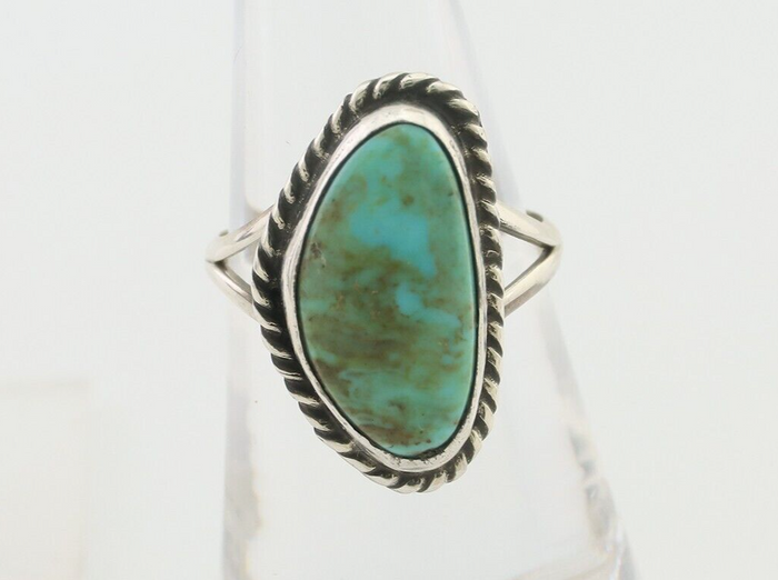 Navajo Ring 925 Silver Blue Gem Turquoise Artist Signed Rabbit Stick C.80's