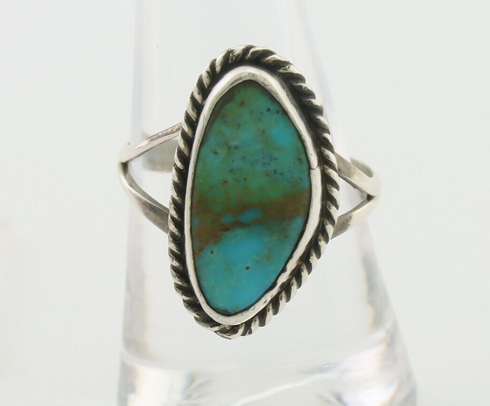 Navajo Ring 925 Silver Blue Gem Turquoise Artist Signed Rabbit Stick C.80's
