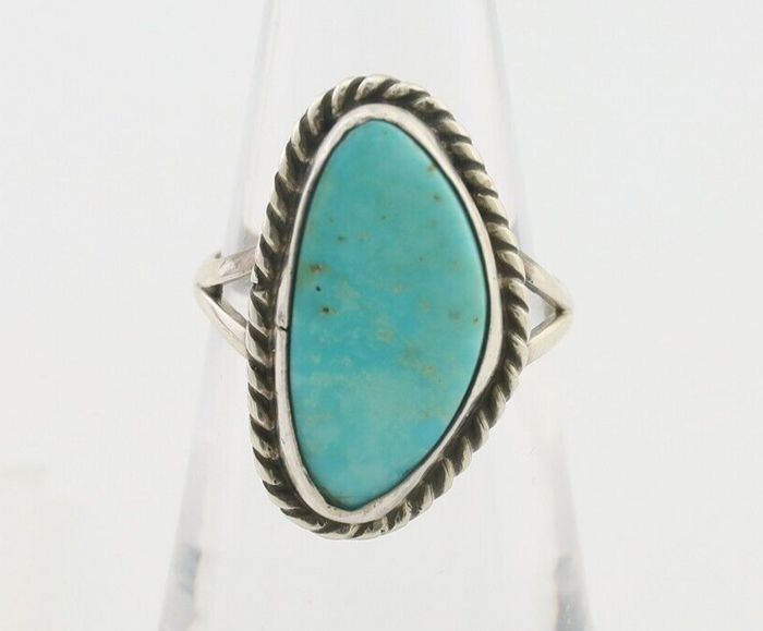 Navajo Ring 925 Silver Blue Gem Turquoise Artist Signed Rabbit Stick C.80's