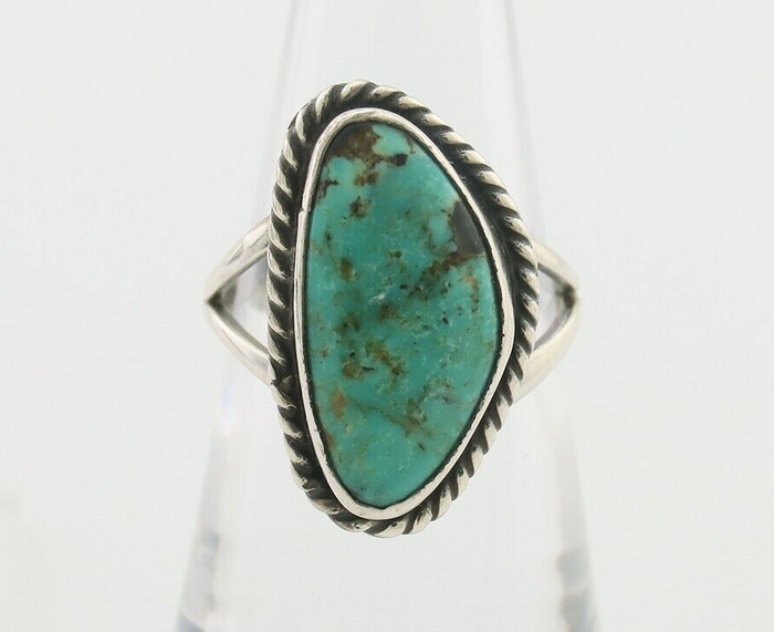 Navajo Ring 925 Silver Blue Gem Turquoise Artist Signed Rabbit Stick C.80's