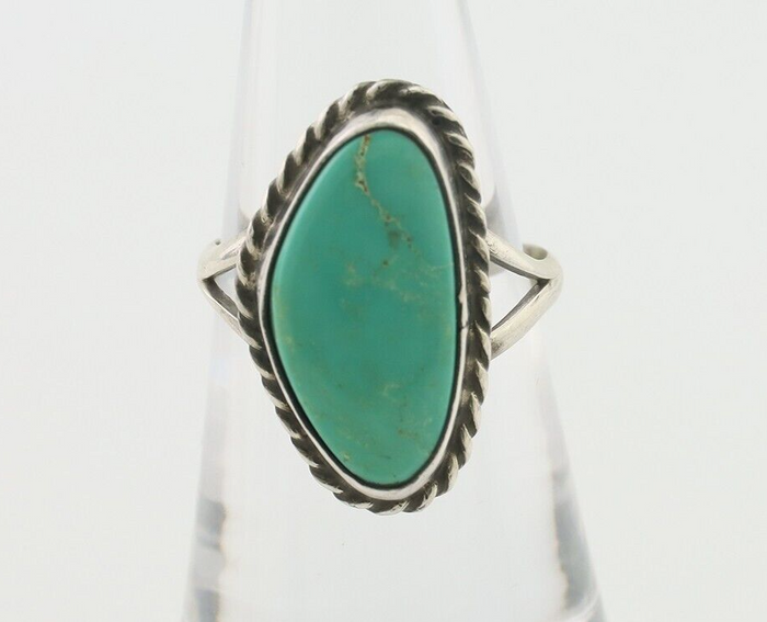Navajo Ring 925 Silver Blue Gem Turquoise Artist Signed Rabbit Stick C.80's