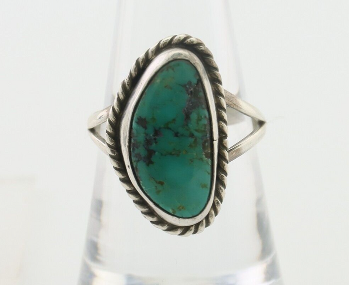 Navajo Ring 925 Silver Blue Gem Turquoise Artist Signed Rabbit Stick C.80's