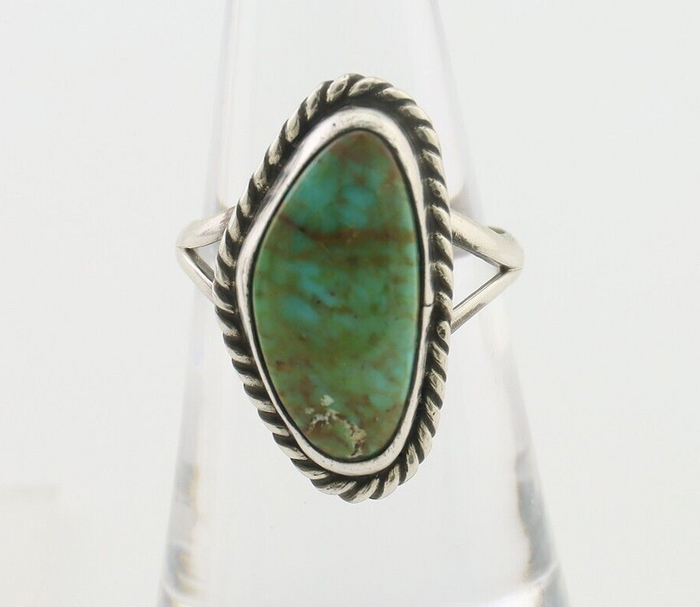 Navajo Ring 925 Silver Blue Gem Turquoise Artist Signed Rabbit Stick C.80's