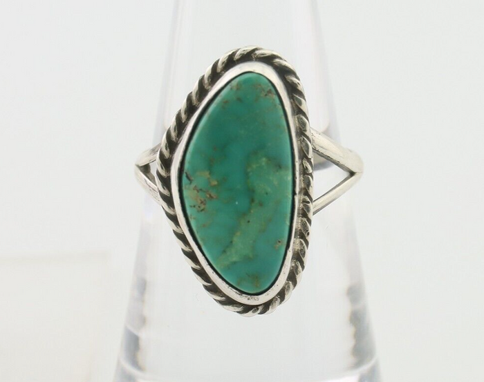 Navajo Ring 925 Silver Blue Gem Turquoise Artist Signed Rabbit Stick C.80's