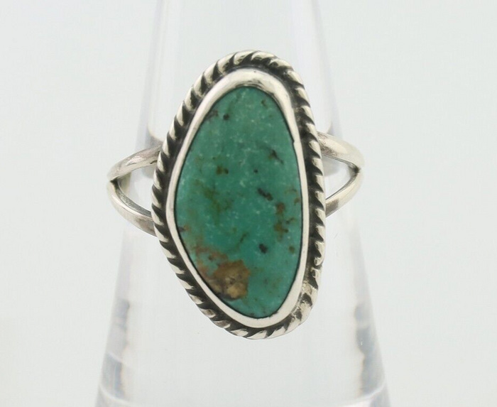 Navajo Ring 925 Silver Blue Gem Turquoise Artist Signed Rabbit Stick C.80's