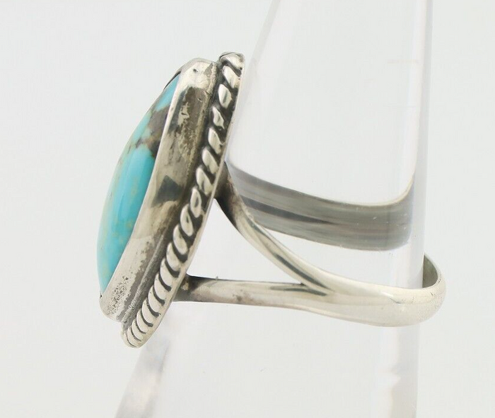 Navajo Ring 925 Silver Blue Gem Turquoise Artist Signed Rabbit Stick C.80's