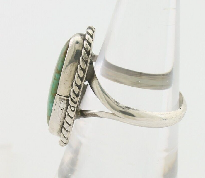 Navajo Ring 925 Silver Blue Gem Turquoise Artist Signed Rabbit Stick C.80's