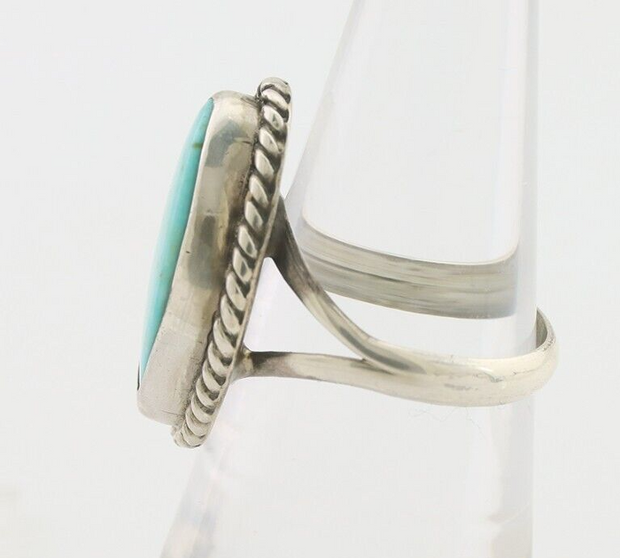 Navajo Ring 925 Silver Blue Gem Turquoise Artist Signed Rabbit Stick C.80's