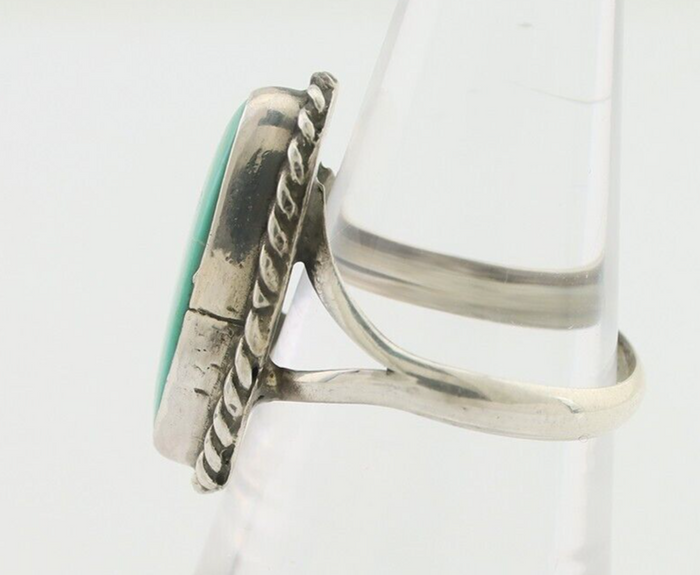 Navajo Ring 925 Silver Blue Gem Turquoise Artist Signed Rabbit Stick C.80's