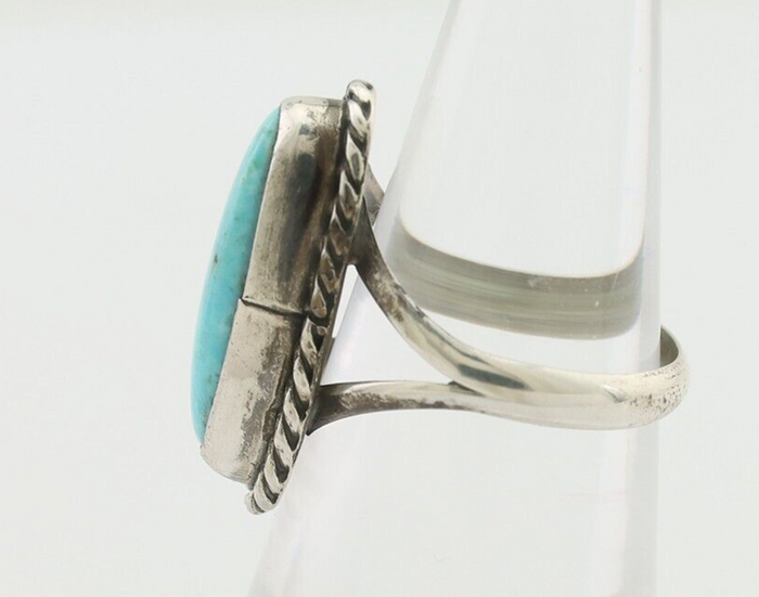 Navajo Ring 925 Silver Blue Gem Turquoise Artist Signed Rabbit Stick C.80's