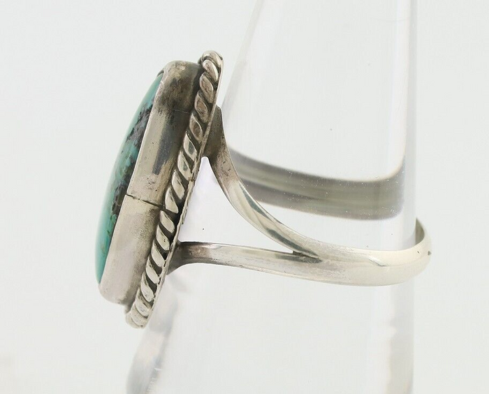 Navajo Ring 925 Silver Blue Gem Turquoise Artist Signed Rabbit Stick C.80's