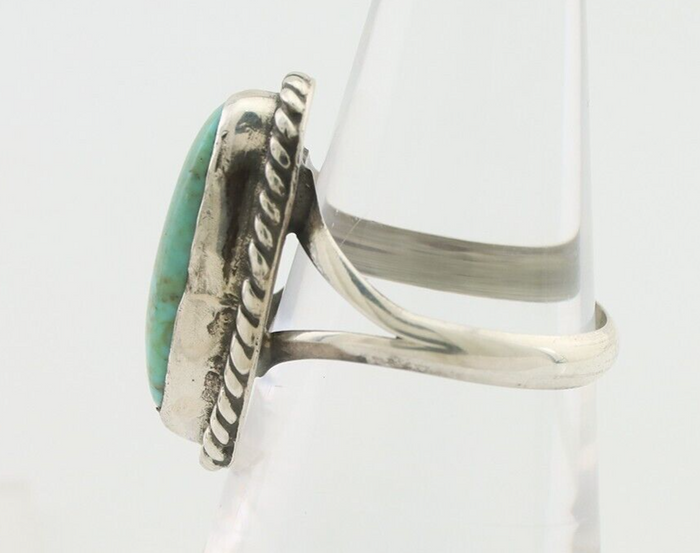 Navajo Ring 925 Silver Blue Gem Turquoise Artist Signed Rabbit Stick C.80's