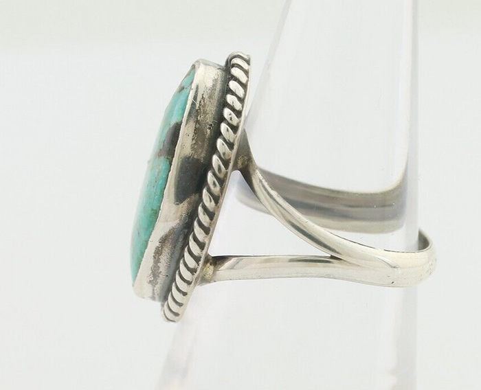 Navajo Ring 925 Silver Blue Gem Turquoise Artist Signed Rabbit Stick C.80's