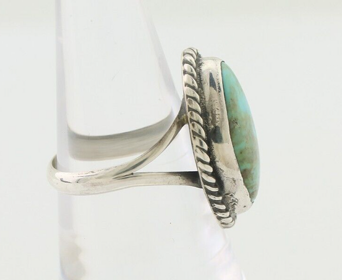 Navajo Ring 925 Silver Blue Gem Turquoise Artist Signed Rabbit Stick C.80's
