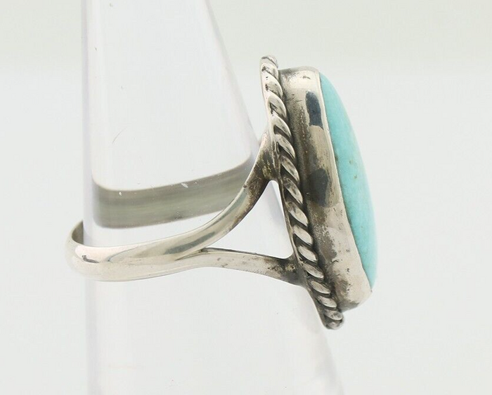 Navajo Ring 925 Silver Blue Gem Turquoise Artist Signed Rabbit Stick C.80's