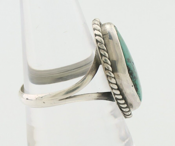 Navajo Ring 925 Silver Blue Gem Turquoise Artist Signed Rabbit Stick C.80's