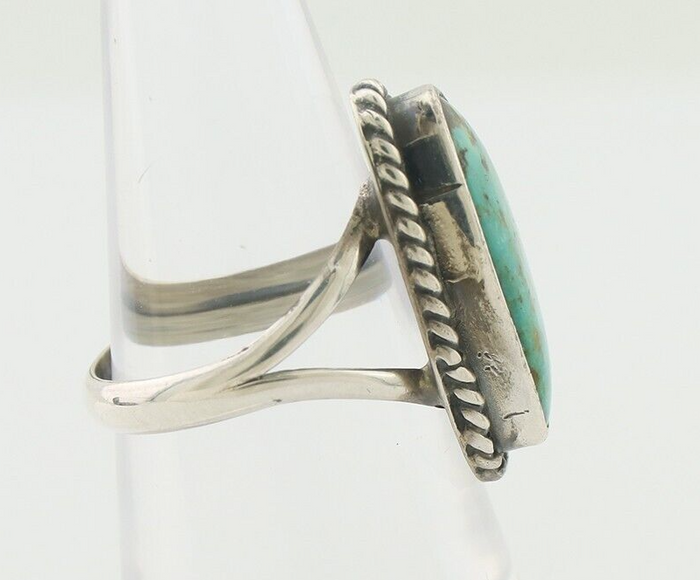 Navajo Ring 925 Silver Blue Gem Turquoise Artist Signed Rabbit Stick C.80's