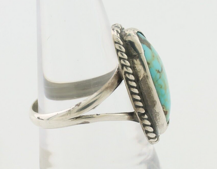 Navajo Ring 925 Silver Blue Gem Turquoise Artist Signed Rabbit Stick C.80's