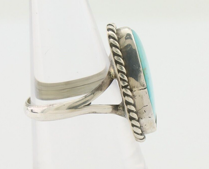 Navajo Ring 925 Silver Blue Gem Turquoise Artist Signed Rabbit Stick C.80's