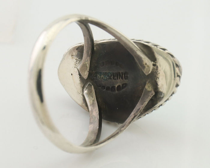 Navajo Ring 925 Silver Blue Gem Turquoise Artist Signed Rabbit Stick C.80's