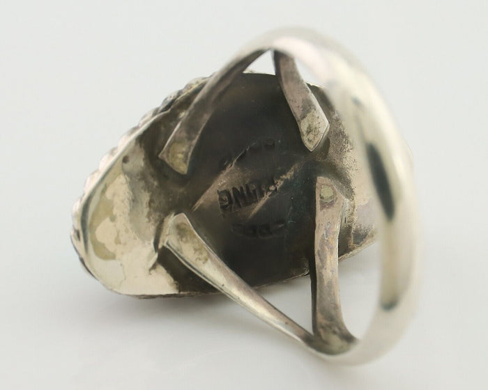 Navajo Ring 925 Silver Blue Gem Turquoise Artist Signed Rabbit Stick C.80's