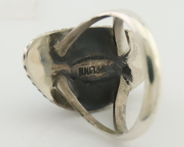 Navajo Ring 925 Silver Blue Gem Turquoise Artist Signed Rabbit Stick C.80's