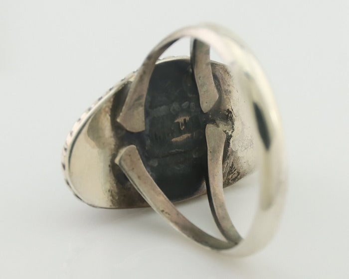 Navajo Ring 925 Silver Blue Gem Turquoise Artist Signed Rabbit Stick C.80's