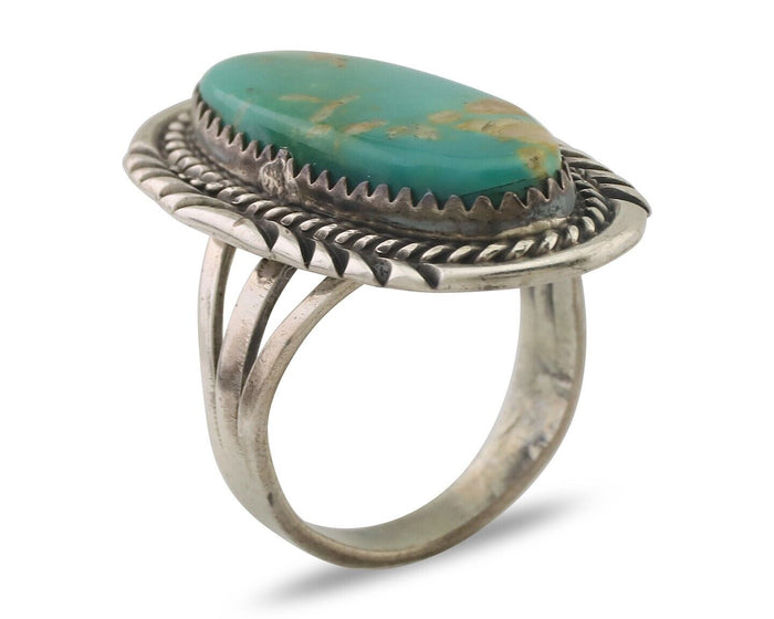 Navajo Ring 925 Silver Blue Gem Turquoise Artist Signed W Denetdale C.80's