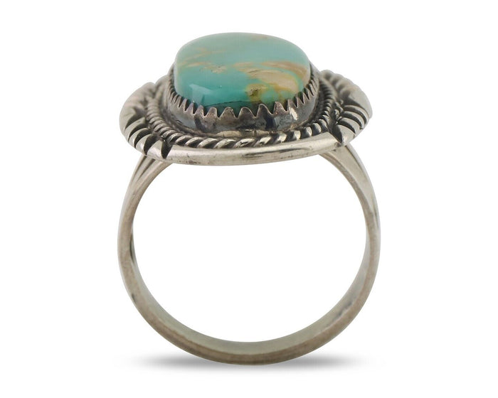 Navajo Ring 925 Silver Blue Gem Turquoise Artist Signed W Denetdale C.80's