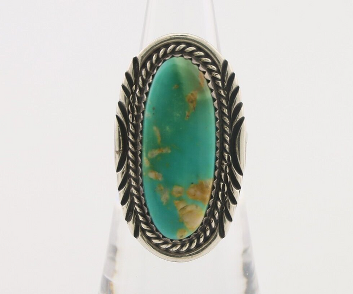 Navajo Ring 925 Silver Blue Gem Turquoise Artist Signed W Denetdale C.80's
