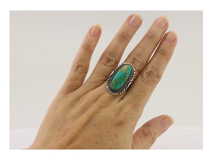 Navajo Ring 925 Silver Blue Gem Turquoise Artist Signed W Denetdale C.80's