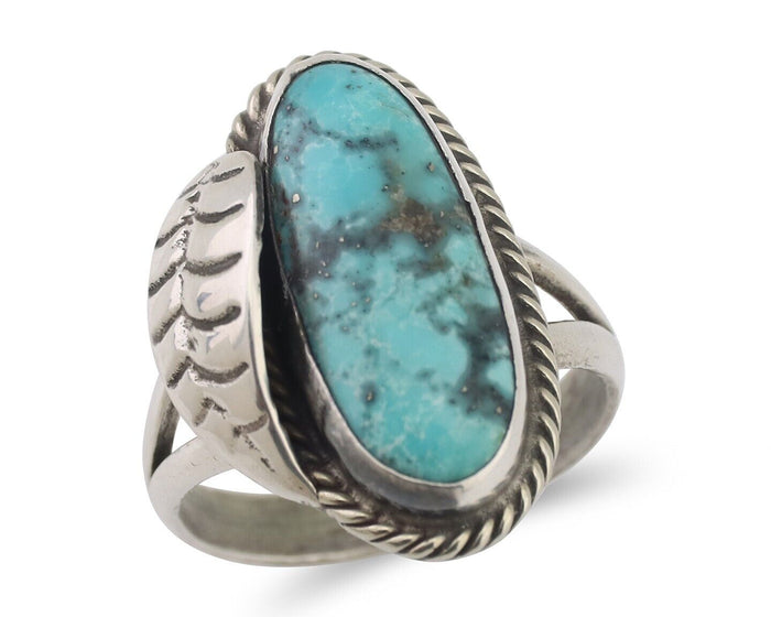 Navajo Ring 925 Silver Blue Gem Turquoise Native American Artist C.80's