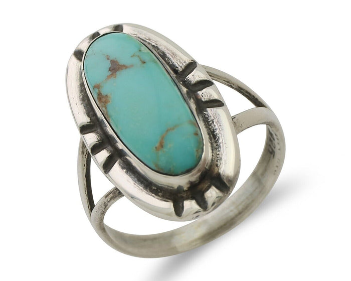 Navajo Ring 925 Silver Blue Gem Turquoise Native American Artist C.80's