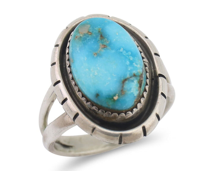 Navajo Ring 925 Silver Blue Gem Turquoise Native American Artist C.80's