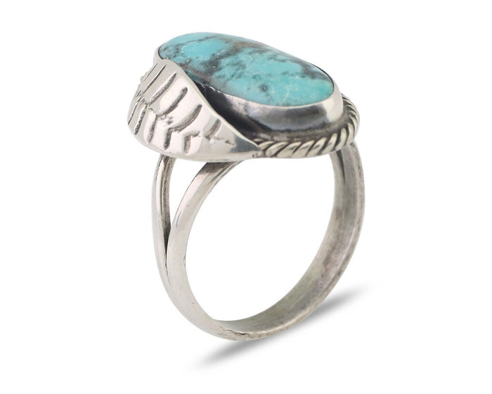Navajo Ring 925 Silver Blue Gem Turquoise Native American Artist C.80's