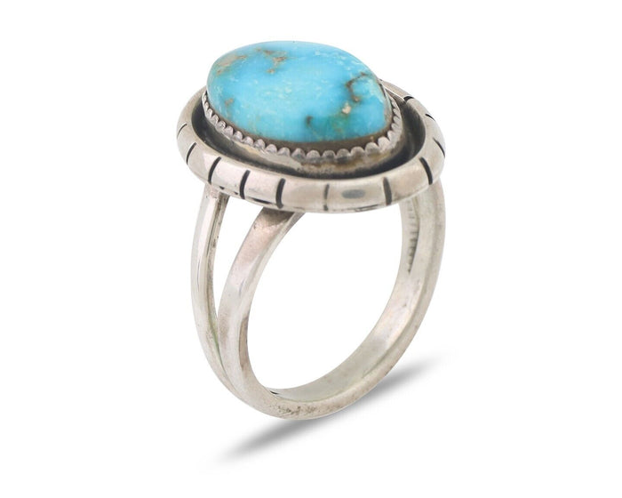 Navajo Ring 925 Silver Blue Gem Turquoise Native American Artist C.80's
