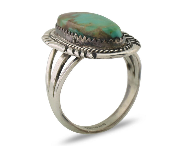 Navajo Ring 925 Silver Blue Gem Turquoise Native American Artist C.80's